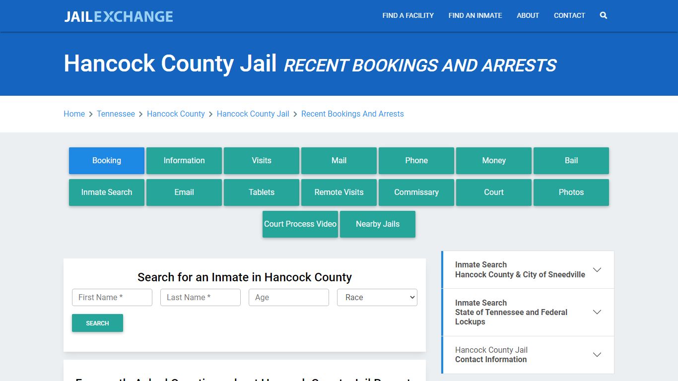 Hancock County Jail TN Recent Arrests and Bookings - Jail Exchange