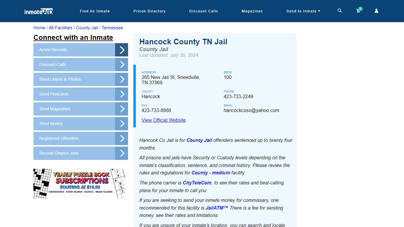 Hancock County TN Jail - Inmate Locator